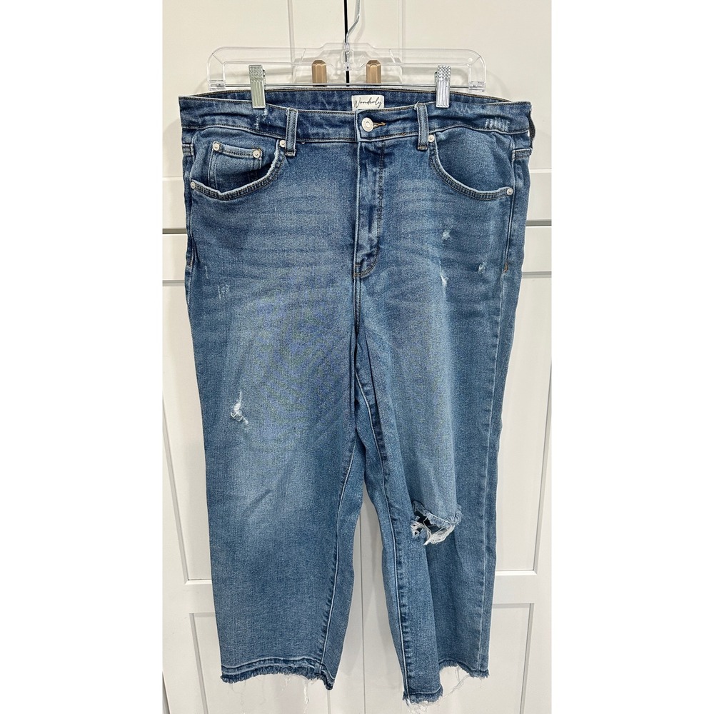 Wonderly Vintage Straight Distressed Jeans Womens 16R Medium Wash Frayed Hem